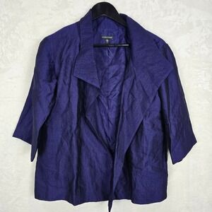 Eileen Fisher Purple Silk Open Front Jacket Shawl Collar XS Textured Blazer